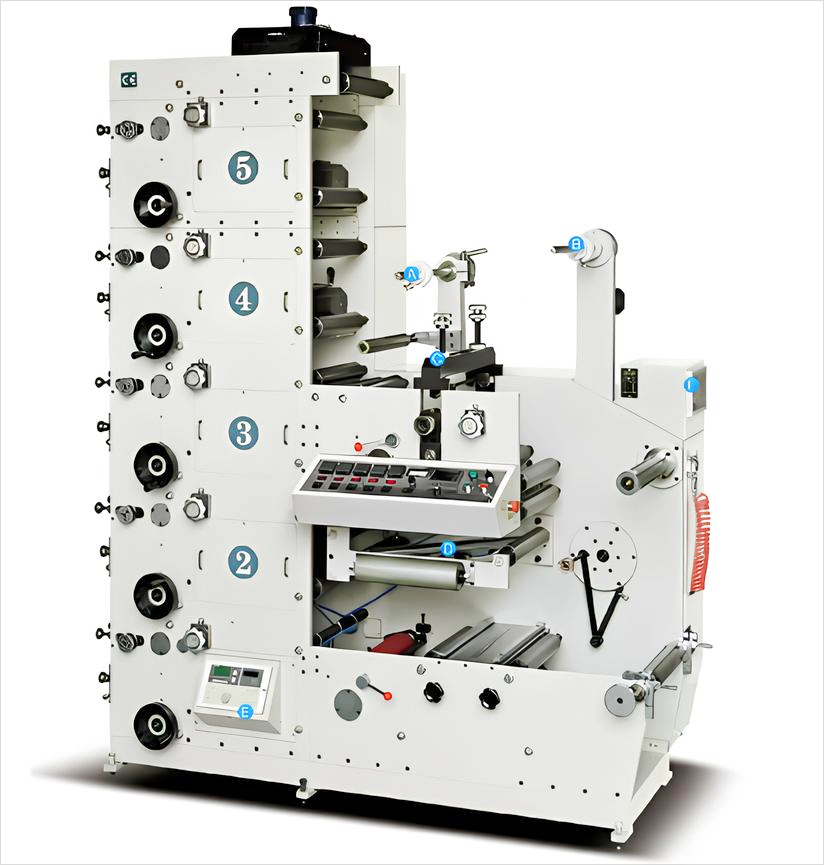 5 color stack label flexo printing machine